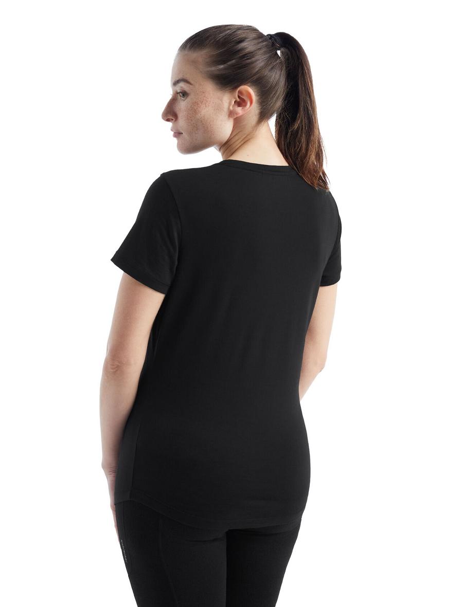 Women's Icebreaker Merino Sphere II Short Sleeve Scoop T Shirts Black | CA 1361UZGT